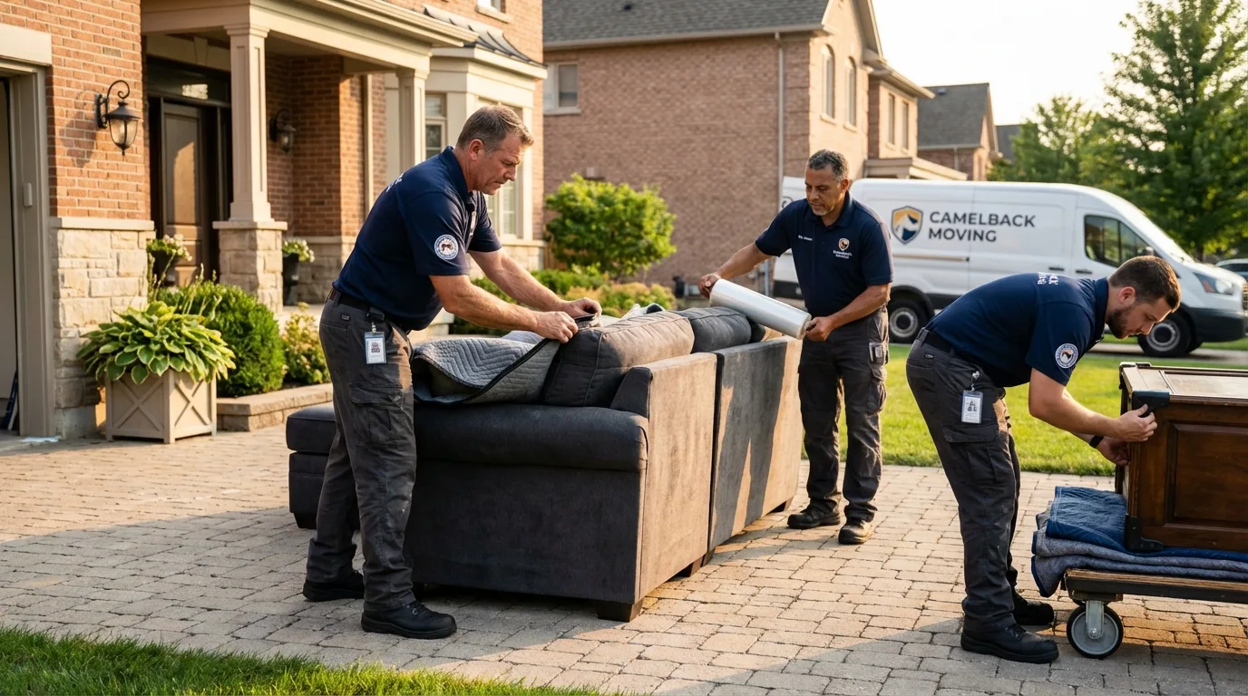 Large estate moving crew wrapping furniture in Curtice, OH